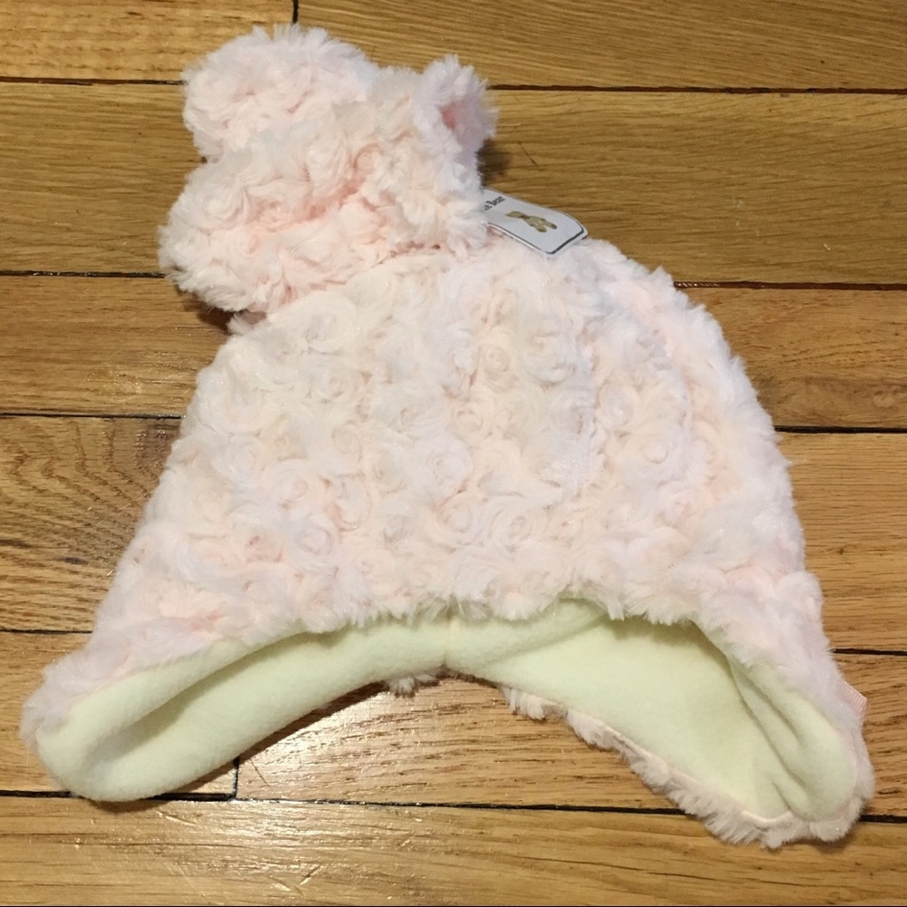 Pink Rosette Faux Fur Hat & Mittens